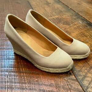 J. Crew Neutral Canvas Espadrille Wedge Pumps